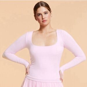 Blogilates Women's Love Story Long Sleeve Tie Bow Back Top Light Pink